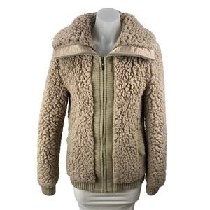 Pins & Needles Brown Tan Sherpa Fleece Teddy Full Zip Sweater Jacket Top Size S